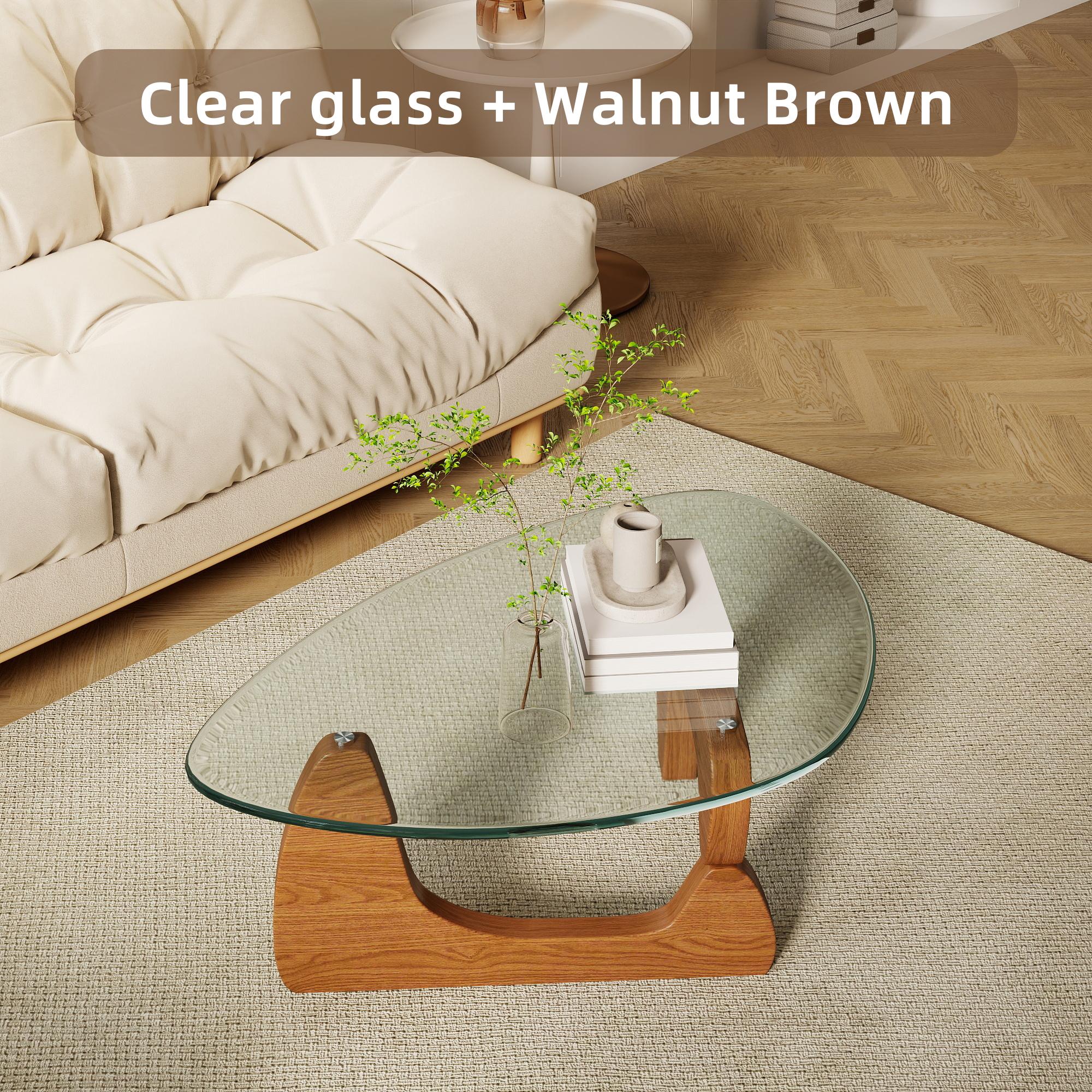NYUN Glass Coffee Tables Small Farmhouse Coffee Table Mid-Century Modern Wood Center Table for Living Room