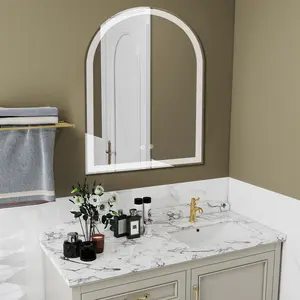 Arch-Shaped Smart LED Bathroom Mirror | Anti-Fog Vanity Mirror with Dual Light Strips, 3 Color Temperatures & Memory Dimming | Wall-Mounted Illuminated Mirror for Modern Bathrooms