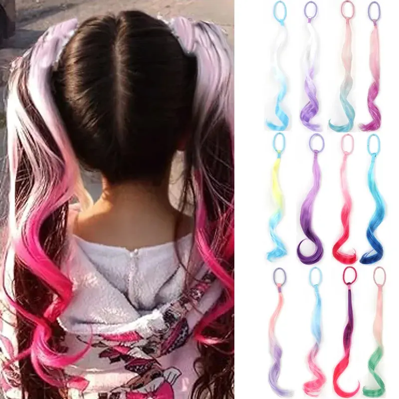 2026 New 14 Inch Lightweight Colored Hair Extensions Colored Hair Extensions Synthetic for  Curly Ponytail Extension with Elastic Tie