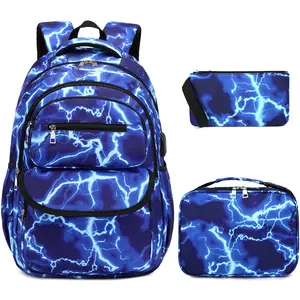 Similove 3/4PCS Backpack for Boys, Lightning School Bags with Lunch Bag & Pen Case & Water Bottle/Chest Bag for Kids, school bag for Elementary Middle High School,Back to School Gift,Birthday's Gift