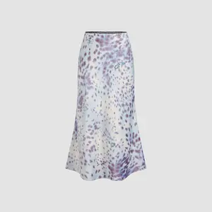 Cider [size 2-26] Satin Mid Rise Sequin Flower Leopard Zipper Midi Skirt