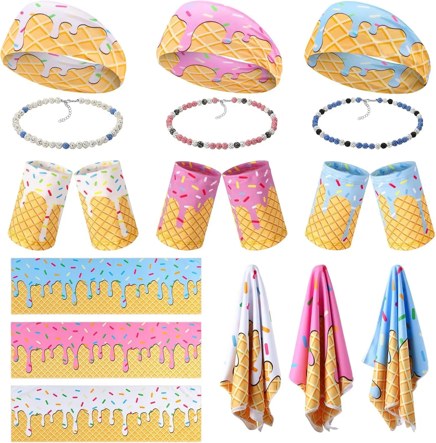4 Pcs Ice Cream Drip Baseball Accessories Baseball Headband and Wristbands | Cooling Towel, Beaded Necklace Gift for Youth Teen Athletes Football Basketball Running Gym Party Favors