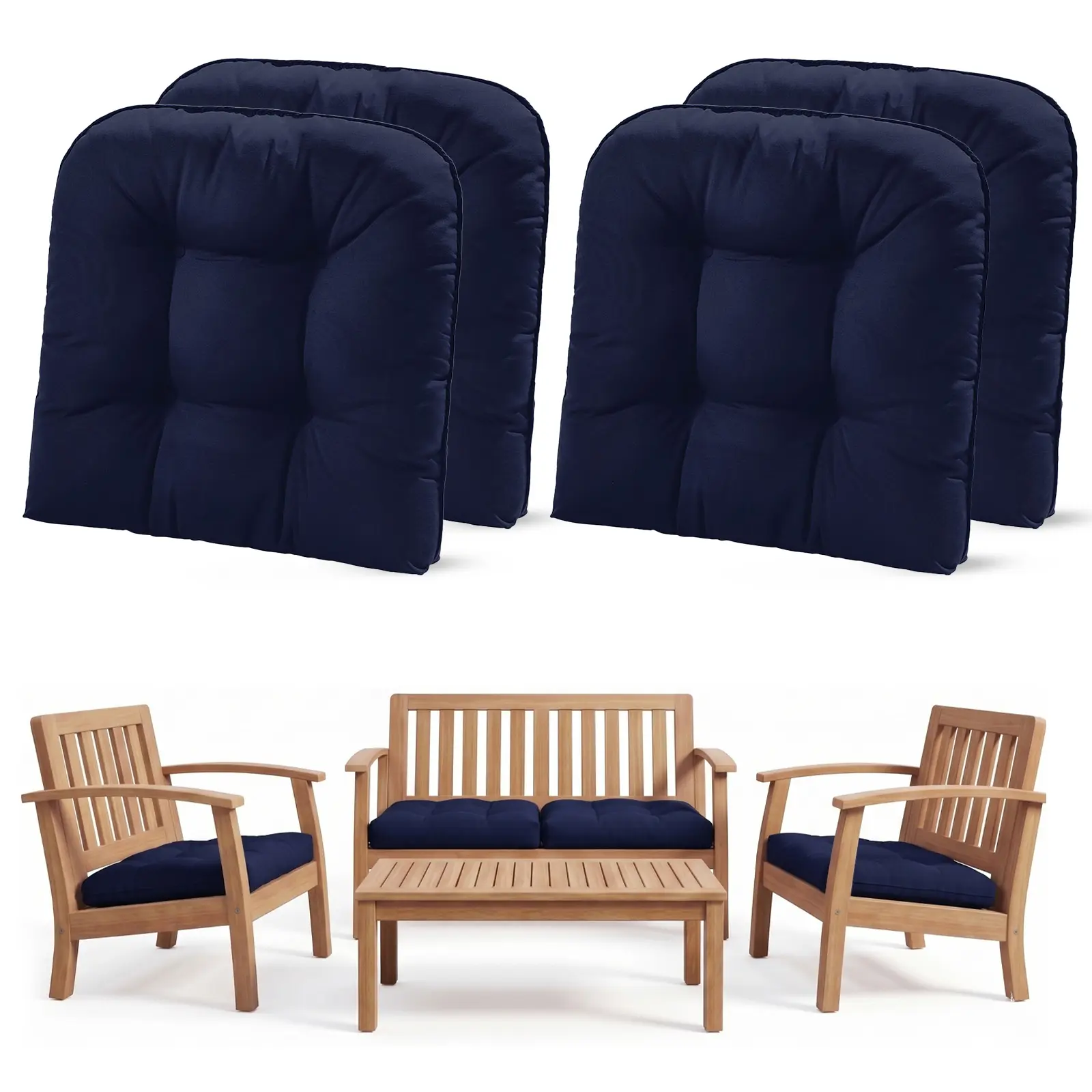 【Back to School】Downluxe Outdoor Chair Cushions for Patio Furniture, Waterproof Tufted Overstuffed Patio Furniture Cushions, Thick Outdoor Seat Cushion, 19" X 19" X 5"