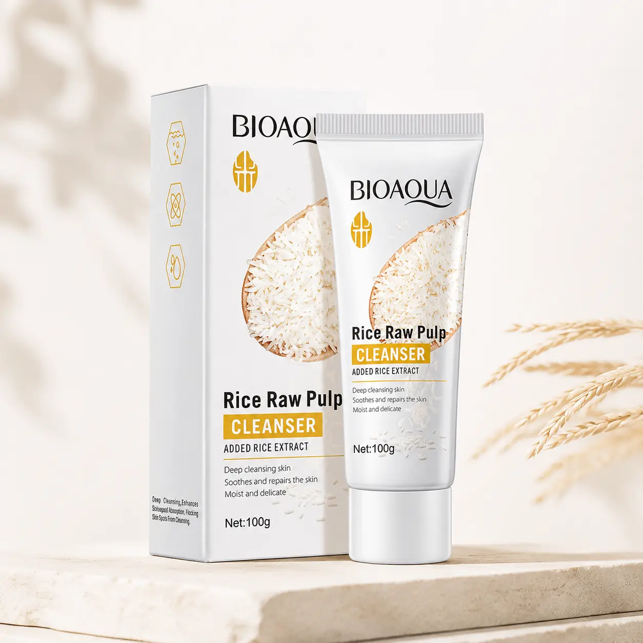 Alcohol-Free Rice Extract Facial Cleanser - 100g Gentle Sensitive Skin Face Wash with Hydration Boost, Cleansing & Moisturizing for Youthful Fresh-Looking Skin, Ideal for Daily Skincare Routine