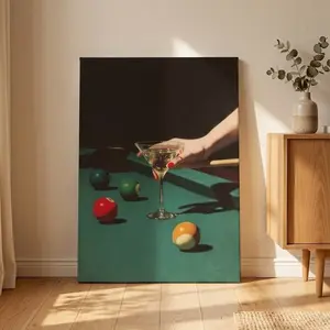 Vintage Dive Bar Martini Pool Poster Art, Retro Billiards Smoking Cocktail Oil Painting Art, Lucky 8 Ball Print