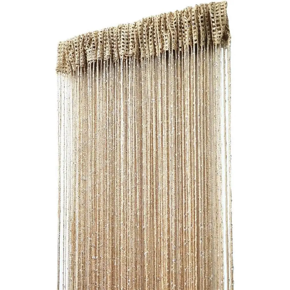 Champagne18 Fringe Tassel String Curtain Panels - Easy Hang Door & Window Home Decoration Curtain, Tasseled Edge Room Divider (100x200cm), Bedroom