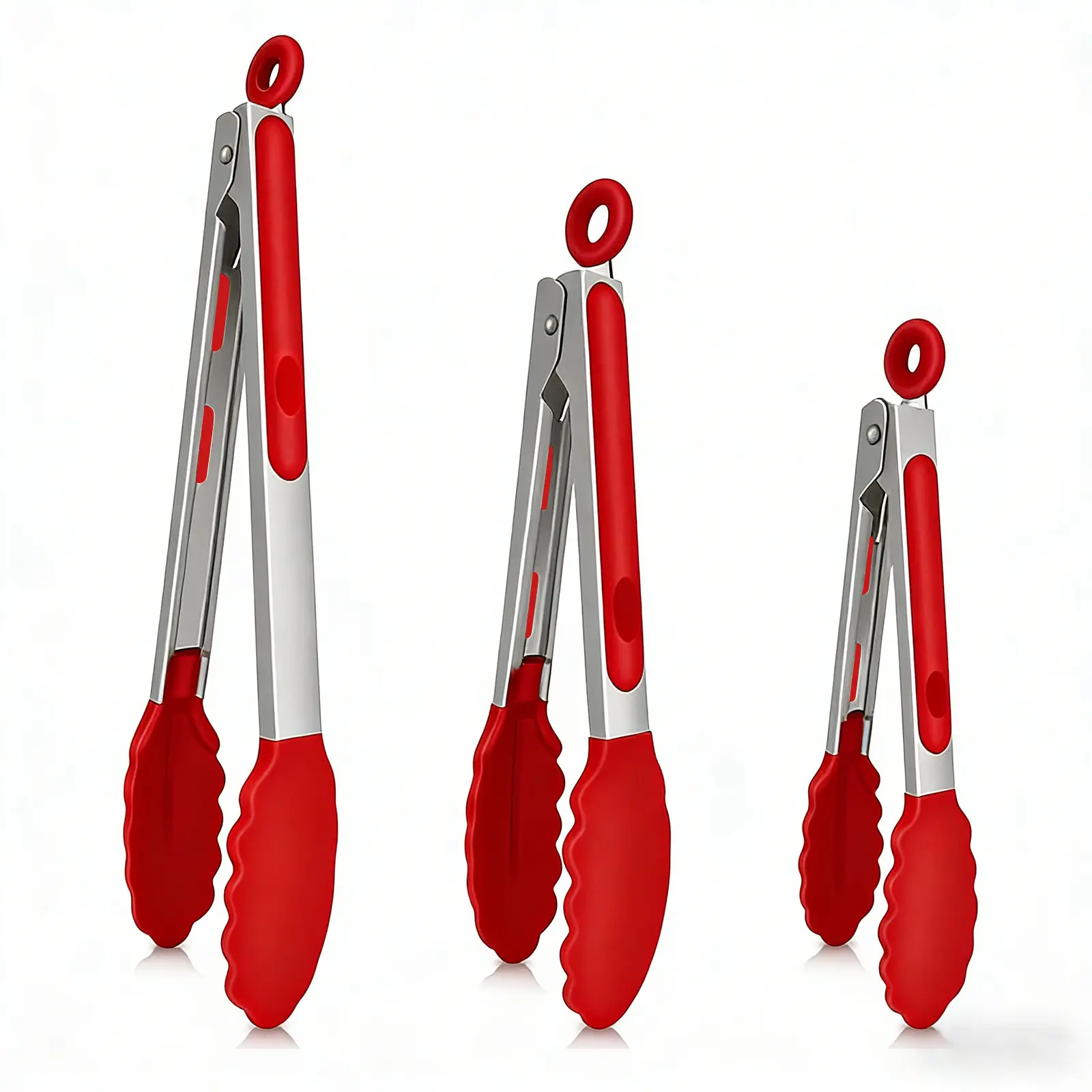 3 Pack Premium Stainless Steel Locking Kitchen Tongs with Silicon Tips，Tongs for Cooking, Locking Tong for BBQ Grilling Air Fryer Food Salads