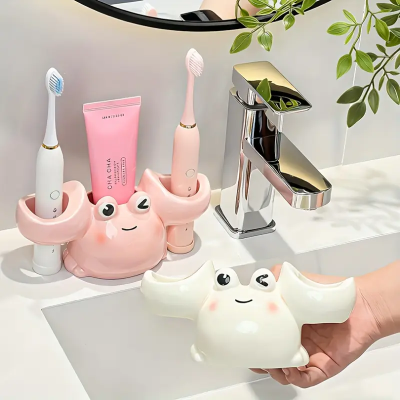 New cartoon crab ceramic electric toothbrush holder bathroom sink toothpaste toothbrush holder and soap dispenser are more beautiful Toothbrush Storage