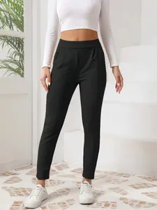Elegant Aesthetic Minimalist Women's High-Waisted Slim-Fitted Conical Basic Pants, Polyester Fabric, Perfect for Office & Casual Wear