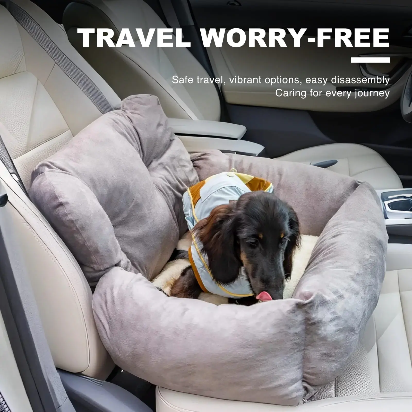 Small Dog Dual Car Seat Booster - Portable Detachable Soft Bed with Breathable Summer Design, Safety Buckle, Folds Down to Save Space, Fits Front/Back Seats for Small Pets, Dog Accessories
