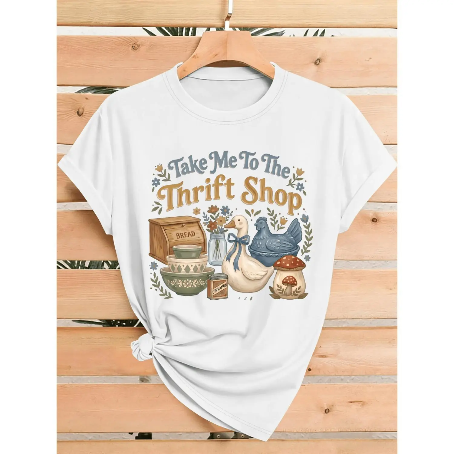 Women's Bohemian Thrift Shop T Shirt Short Sleeve Crew Neck Casual Top with Print Minimalist for Spring Summer Fall Office Commute and Birthday Gift Machine Washable Casual Wear for Errands and Outings