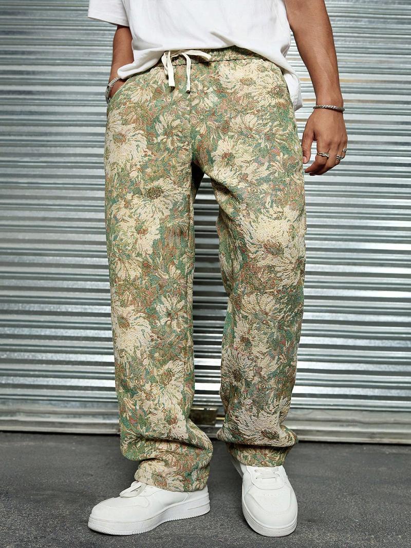 Pants men - Men’s Floral Loose Fit Drawstring Pants – Casual Comfort for Daily & Travel men clothing fall clothes fall clothing vacation outfit outfits men fall outfits baggy pants summer outfits men tiktok shop clothes streetwear Menswear Gamis Trouser