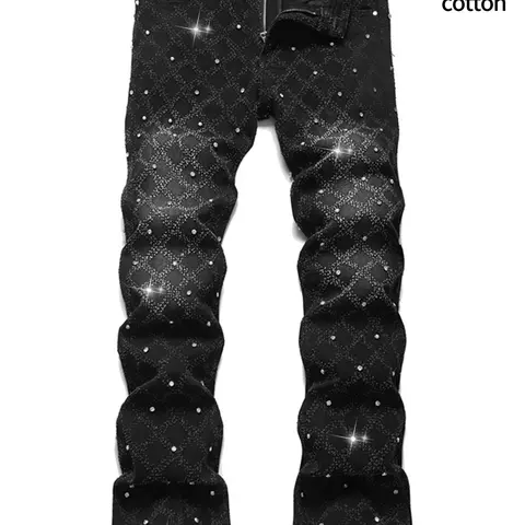 Men's Shiny Elastic Stretchy Denim Jeans, Classic Trouser, Hip Hop Skate Rap Dance Streetwear Street Style Galaxy, Comfortable Straight Fit, High Waist, All Seasons Wear, Elastic Fitted Casual Fashion Denim Pants