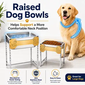Elevated Dog Bowls, Raised Dog Bowl Stand with 2 Stainless Steel Bowls, Adjustable Height Feeding Station for Large Medium Small Dogs, Indoor Outdoor Pet Bowl Stand