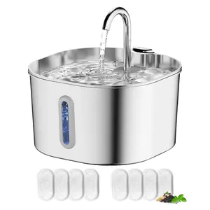 Stainless Steel Cat Water Fountain, 2L Indoor Pet Water Fountain with Quiet Pump, Includes 8 Replacement Filters for Cats and Dogs, Automatic Water Bowl