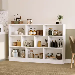 FUFU&GAGA White Bookcase Wood Bookshelf with 8-Cube Storage 3 Tier Open Shelves for Living Room Home Office Multi-Purpose Display Shelf