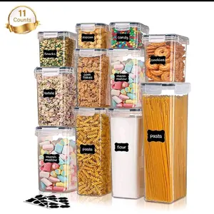 11pcs Airtight Food Storage Containers with 24pcs labels, Plastic Food Canisters With Lids, Labels, Marker & Spoons For Pantry Organization & Storage - Cereal, Flour And Sugar Containers,Halloween Candy Storage Box