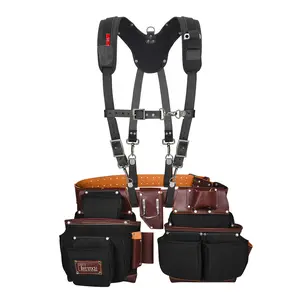 TRUTUCH Leather & Nylon Tool Belt with Suspender, 22 Pockets, Tool Holders, Padded Suspension for Construction and Electricians