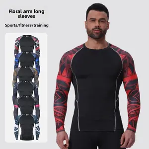 Outdoor cycling clothes, running basketball training, sports clothes, fitness clothes, tops, flower arms, long sleeves, high elastic tights, quick-drying clothes. workout