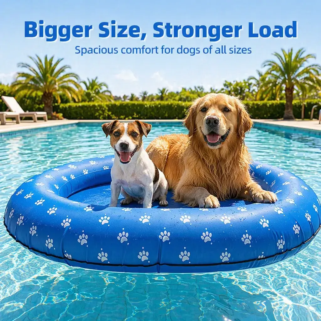 Large Blue Bones-Heavy-Duty Inflatable Dog Pool Float Raft, Sturdy Polyester Cover, 75kg Capacity, Puncture Resistant, Blue Paws Handle Float with 19.68ft Rope, Portable Summer Water Cooling Toy, Great Present for Pet Lovers