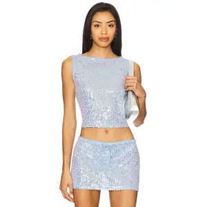 Lovers and Friends Erin Sequin Top in Light Blue Sequin