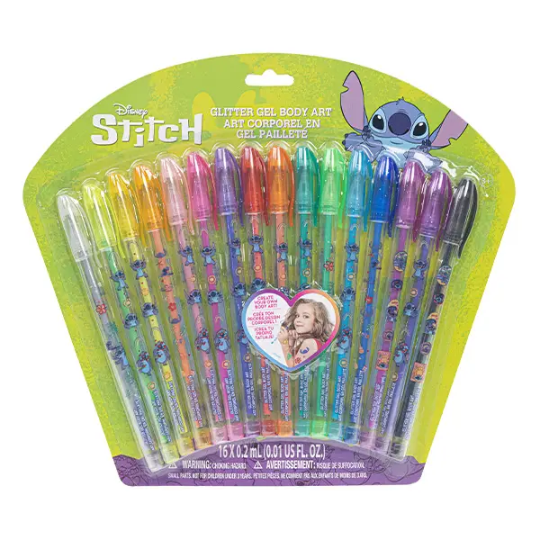 Stitch 16 Piece Glitter Pen Body Art Set, Glittery and Bright Colors, Ages 3+ by Townley Girl
