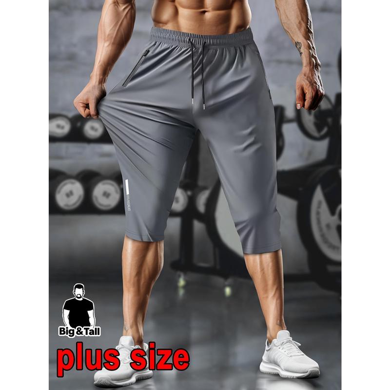 Plus Size Male Quick-Drying Polyester Athletic Pants - Elastic Waist, Lightweight Breathable Fabric, Zip Pockets, Reflective Strips, Relaxed Straight Leg Fit, 2XL/5XL/6XL, Machine Washable - Multi-Sports Wear for Gym, Daily Casual Use