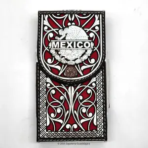 MEN'S LASER MEXICO SILVER RED LEATHER PHONE CASE-M305