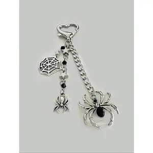 Cute Gothic Style Spider Web Design Keychain, Gothic Cross Keychain for Women & Men, Fashion Accessories for Daily Use, Halloween Gift