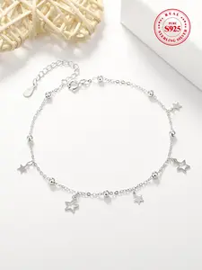 S925 Sterling Silver Simple Star Design Bracelet, Fashionable Jewelry for Women & Girls, Trendy All-match & Exquisite Jewelry for Birthday Gift, Charm Bracelets