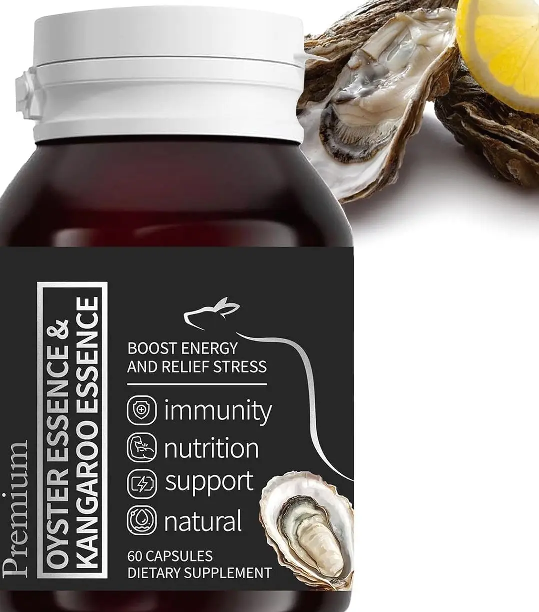 Oyster Extract for Men & Oyster Essence Kangaroo Essence, Organic Pure Oysters Extract Peptides Capsules for Men & Women, Supports Energy & Immune Boost, Zinc, 60 Capsules