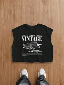 Men's Short Box Vest Tank Top, Stylish Tank, Summer Vacation Basic, Vintage Car Pattern, Casual Streetwear, Inner Layer Outer Wear, Holiday Gift Choice