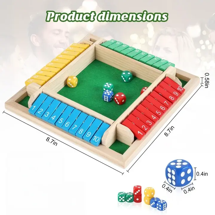 Shut The Box Game , Math Dice Board Game for Family Night Classroom Travel, Wooden Table for 2-4 Players, Improves Mathematical Skills, for Classroom, Home Bar Party & Travel