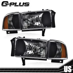 Fit For 1994-2002 Ram 1500 2500 Clear Lens Amber Corner Headlights Head Lamps