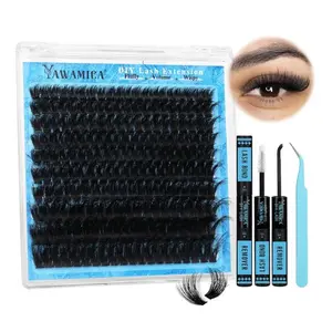 Lash Clusters Kit 200D Fluffier Volume Cluster Eyelash Extensions Kit 10-20mm DIY Lash Extension Kit with Lash bond and Lash Remover and Lash Applicator for DIY Lash (200D-10-20MM Kit)