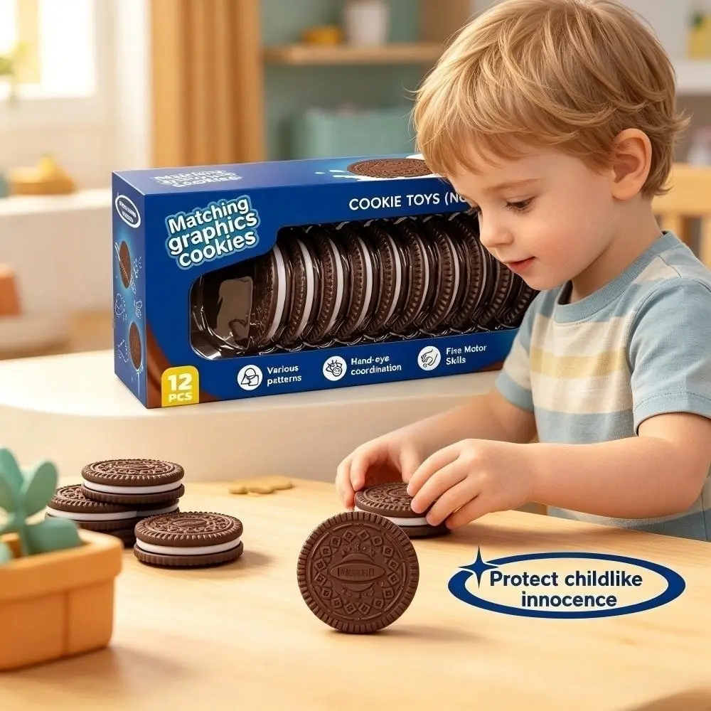 Montessori PVC Unisex Shape Matching Fake Cookie Toy Set, Preschool Fine Motor Skills Sorting Game for 2-4 Years, Brain Development Pretend Play Oreo Puzzle, Non-Edible Biscuit Learning Toy, Kids' Birthday Gift