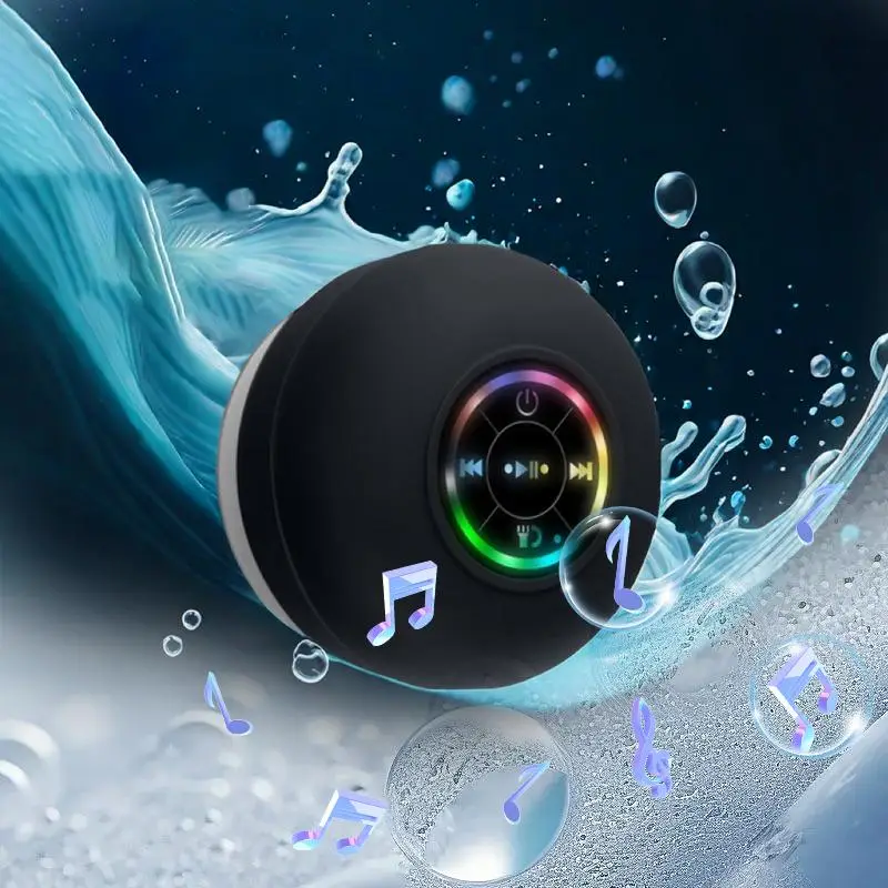 Portable Wireless BT Speaker, IPX4 Shower Wireless Speaker, USB Rechargeable Portable Mini Outdoor Speaker with RGB LED Light for Home & Outdoor, Summ