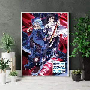 That Time I Got Reincarnated as a Slime Anime Poster, Rimuru and Shizue Duo with Dragon Fantasy World Scene Art Decor, Gift For Fans