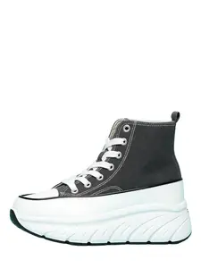Classic Fashion Colorblock High Top Lace-Up Platform Sneakers, Women's Casual Comfort Athletic Canvas Round Toe Walking Shoes, Perfect for Daily Wear and Outdoor Sports, Trainer Footwear