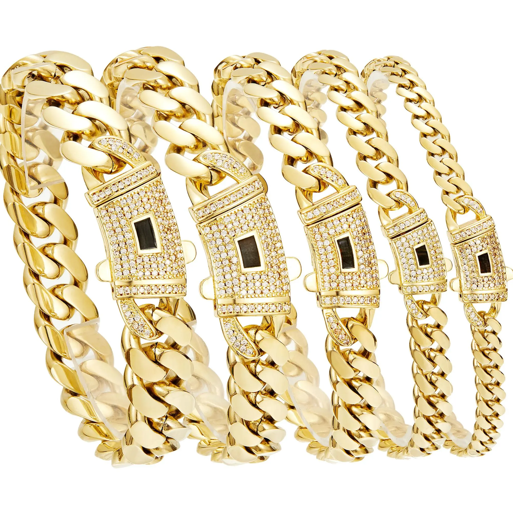 14K Gold-Plated Cuban Bracelet for Men & Women Stainless Steel Miami Link Hip Hop Style Iced Stone Lock Tarnish Resistant Perfect Gift Men's Jewelry Anniversary