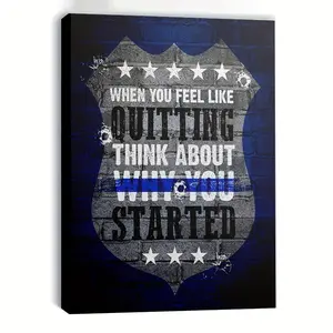 1 Framed Police Officer Canvas Poster Quote Prints - Law Enforcement Wall Decor with Badge Design, and Quote "When You Want to Give Up" - Police Academy Graduation Gift, Criminal Justice Birthday/Retirement Souvenir - Ready-to-Hang Artwork, Decoration