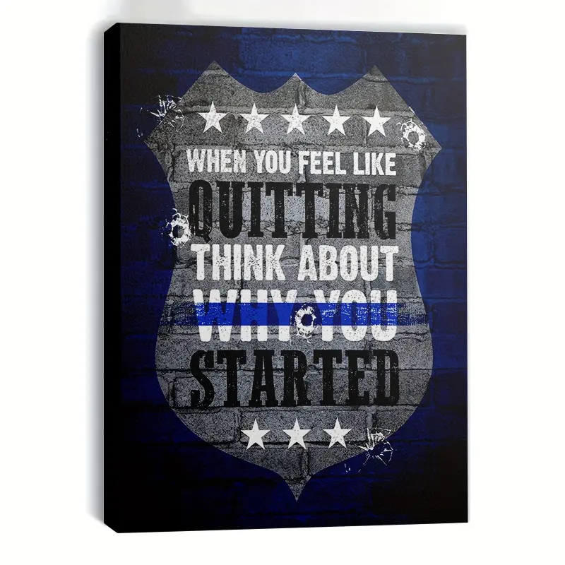 1 Framed Police Officer Canvas Poster Quote Prints - Law Enforcement Wall Decor with Badge Design, and Quote "When You Want to Give Up" - Police Academy Graduation Gift, Criminal Justice Birthday/Retirement Souvenir - Ready-to-Hang Artwork, Decoration