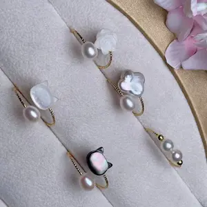 Pearl ring Female Rose Mother Of Pearl Niche Index Finger Opening Ring High-end Feel natural freshwater