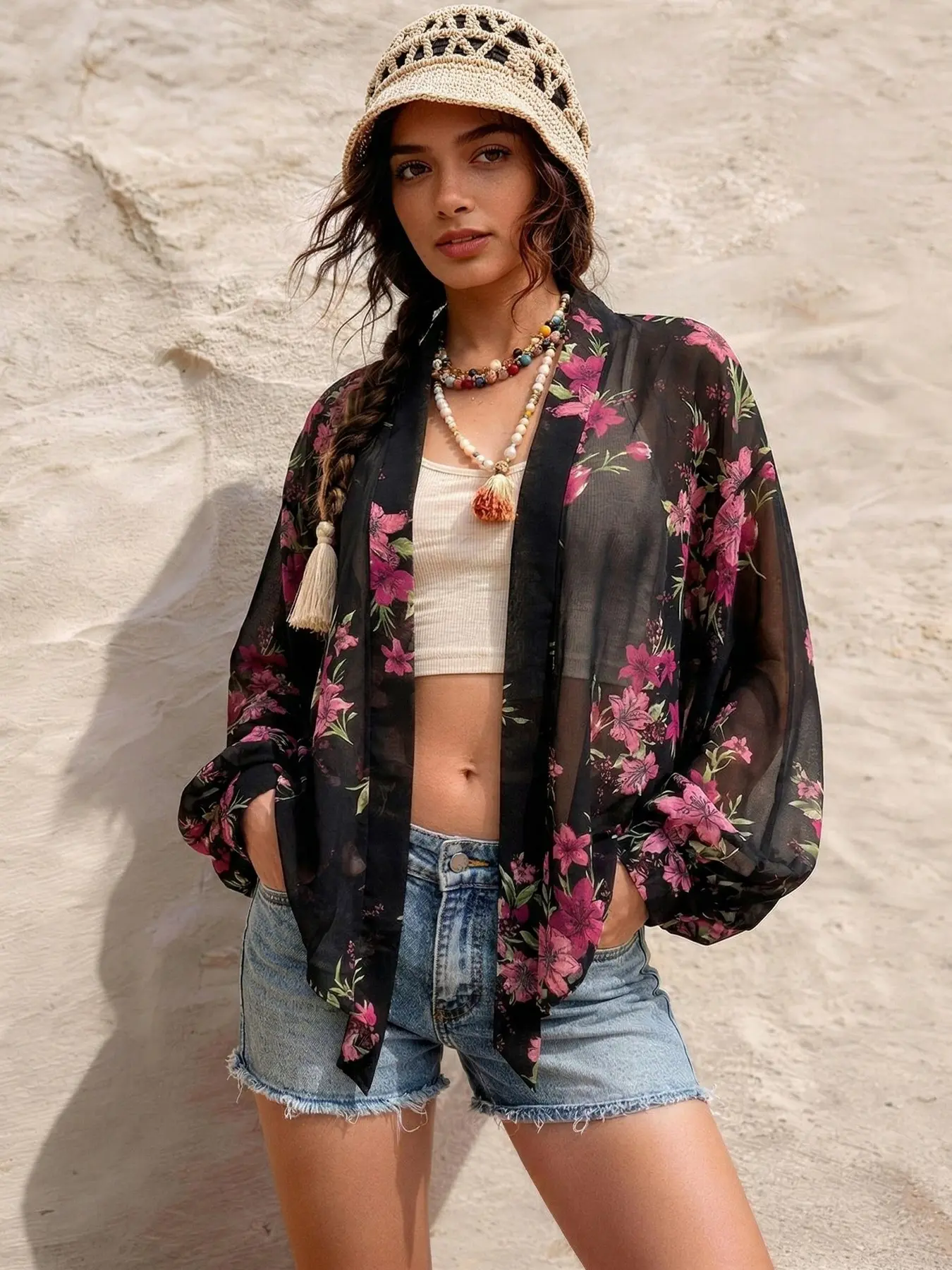 Elegant Floral Print Shawl for Women, Windproof Sand-Resistant Soft Scarf, Versatile Fashion Accessory for Stylish, Fashion Shawl Wrap, Summer Scarf, All Season Shawl