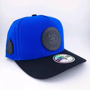 Cruz Azul Hat - Blue Black Snapback with Black Emblem Patch
