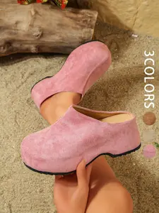 Women's Retro Thick Sole Slip-On Sandals, Thick Sole Mules, Leather Lining Lazy One-Step on Half-Slipper, Comfortable Footwear for Daily Wear