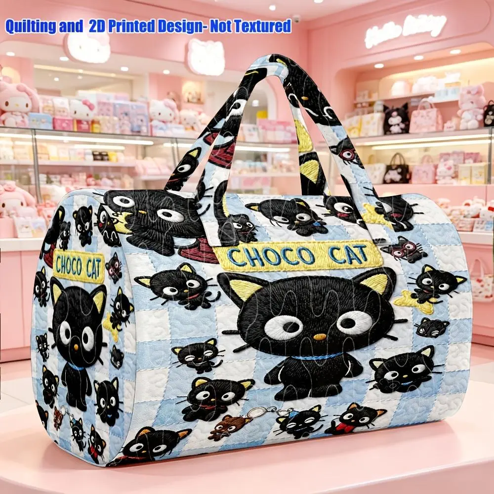 1pc  Quilted Women'S Tote Bag with Chococat Patterns Cute Cartoon Style Large Capacity Travel Luggage Bag for Weekend Getaways, Christmas & Halloween Gifts