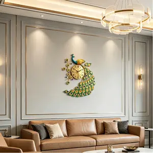 CNCEST 30" Round Metal Modern Wall Mount Clock - Silent Quartz Movement, Peacock Design, Large Numbers, Battery-Powered Elegant Home Decor Decoration Items for Living Room, Bedroom