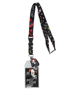 IT Pennywise Clown You'll Float Too! Breakaway ID Badge Holder Lanyard w/ Rubber Pendant and Collectible Sticker