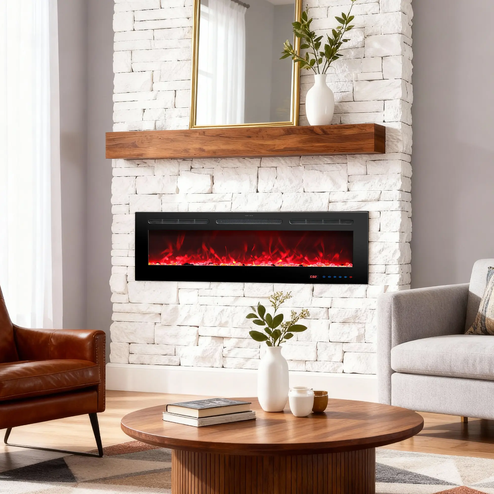 PARROT UNCLE 42/50/62/72in Black Wall Mount Modern Electric Fireplace with Remote Control PARROT UNCLE 42/50/62/72in Black Wall Mount Modern Electric Fireplace with Remote Control